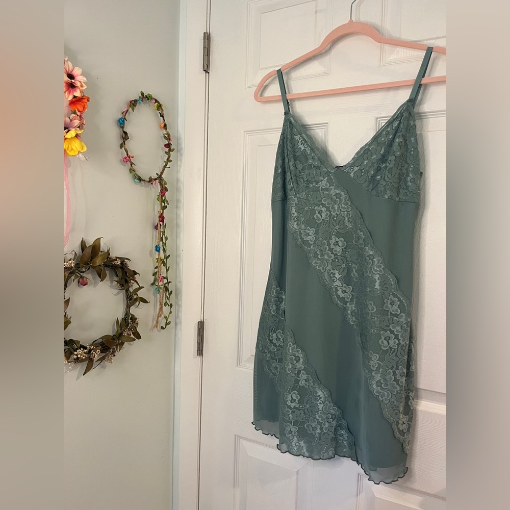 Forever 21 Blue Chemise with Lace Details